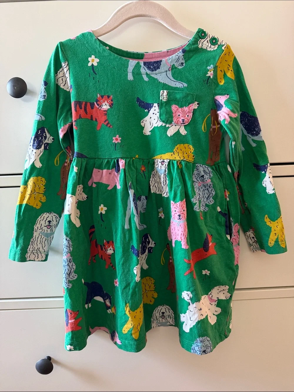 mini boden cat dress Boden Boden Green Rainbow Cat Print Sweatshirt Dress - Highland Green Cats